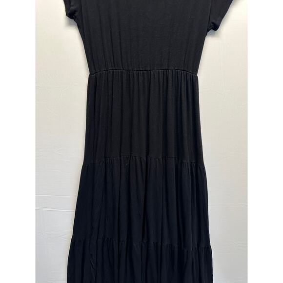 Olivia Rae Black Dress XL Midi Super Soft Jersey Knit Layers Cap Sleeve Cottage - Picture 3 of 9